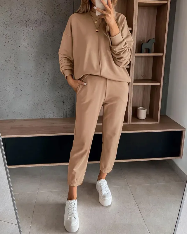 Loose Casual High Waist Ankle tied Track Sweatpants Hoodie Coat Women Chocolate L - Shop at LoveMi