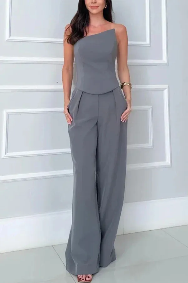 Tube Top Sleeveless Top Wide Leg Pants Gray - Shop at LoveMi