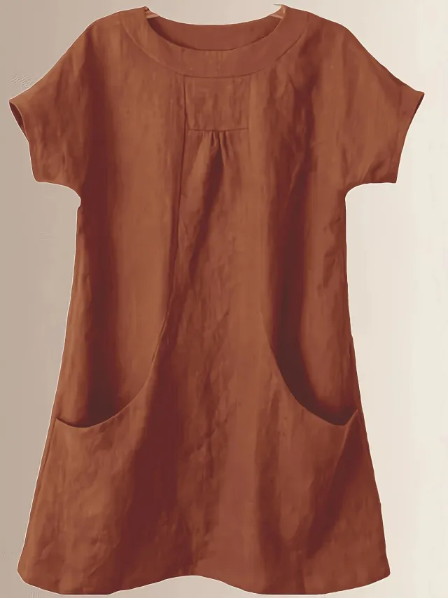 Women's Cotton Round Neck Pocket Shirt Khaki - Shop at LoveMi