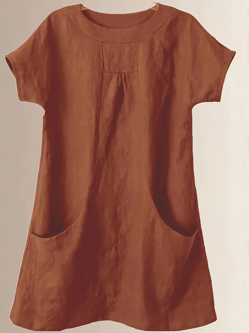 Women's Cotton Round Neck Pocket Shirt - Khaki