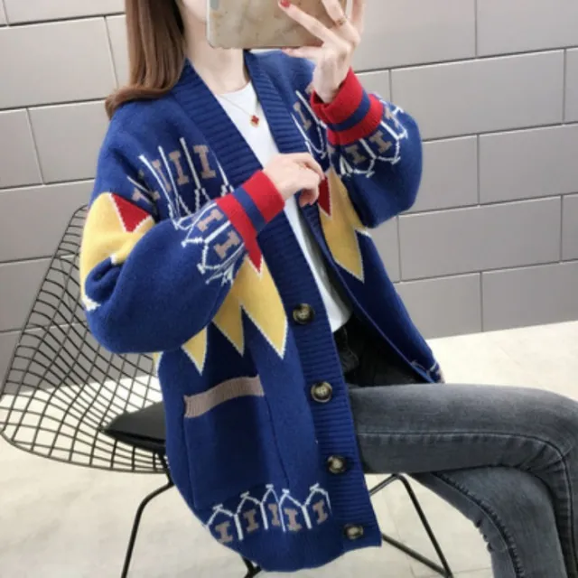 European Goods Western Style Knitted Sweater Coat Blue - Shop at LoveMi