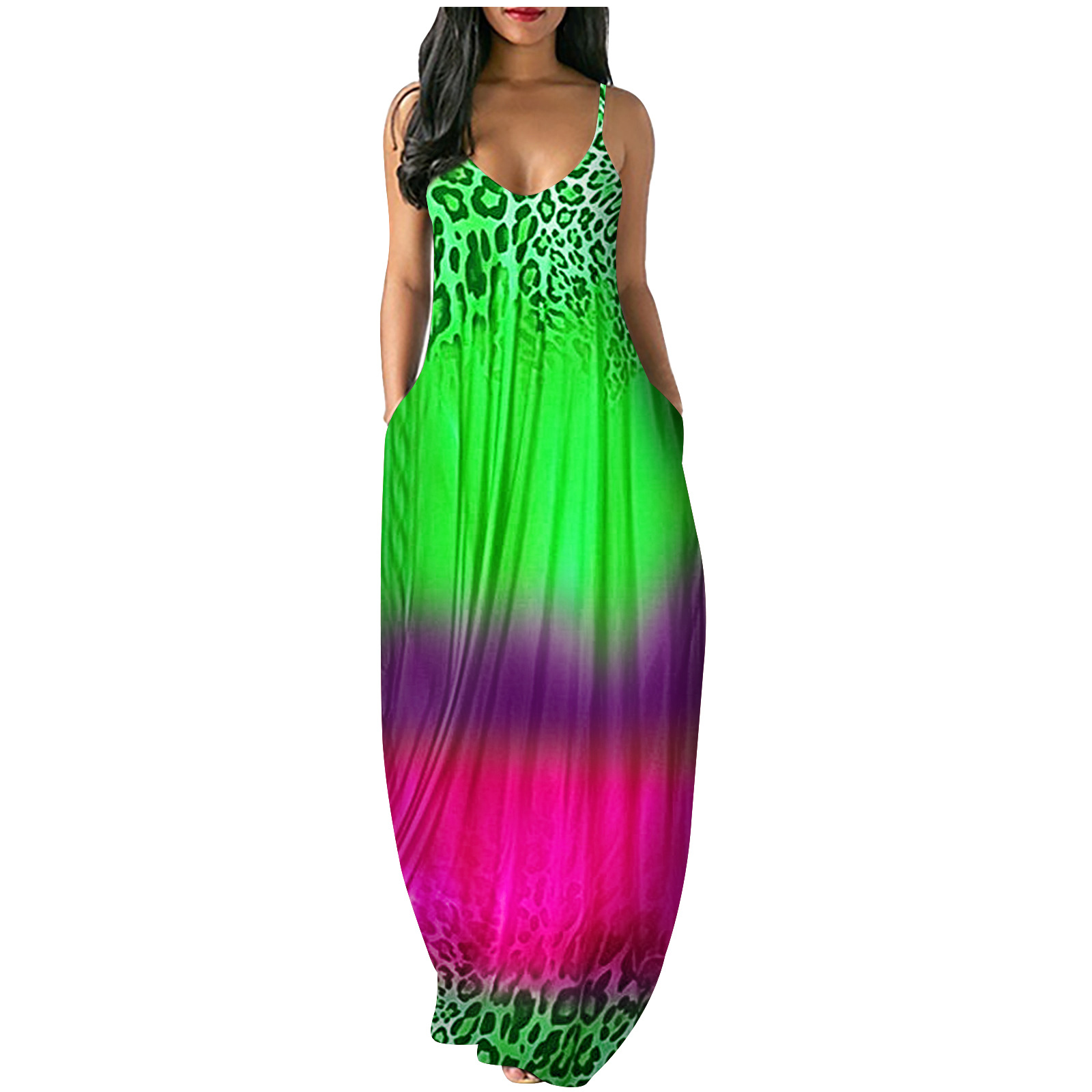 Ombre Strap Loose-fitting Dress For Women Fluorescent Color S