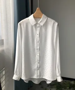French Minority Loose And Idle Silky Crepe Satin Glossy Reverse Long Sleeve Shirt - White - View 1
