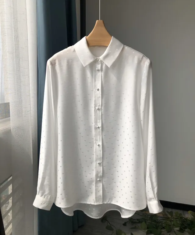 French Minority Loose And Idle Silky Crepe Satin Glossy Reverse Long Sleeve Shirt White - Shop at LoveMi
