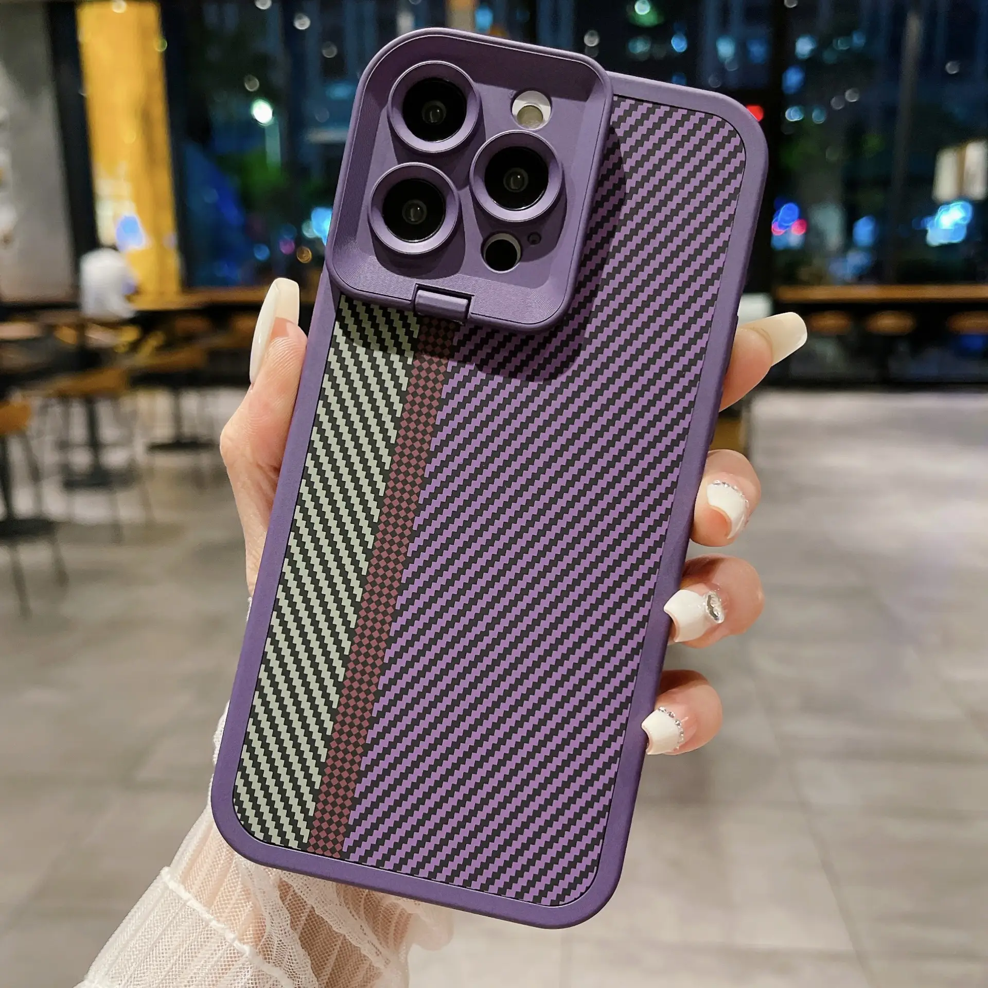 Carbon Fiber Magnetic Lens Bracket Phone Case