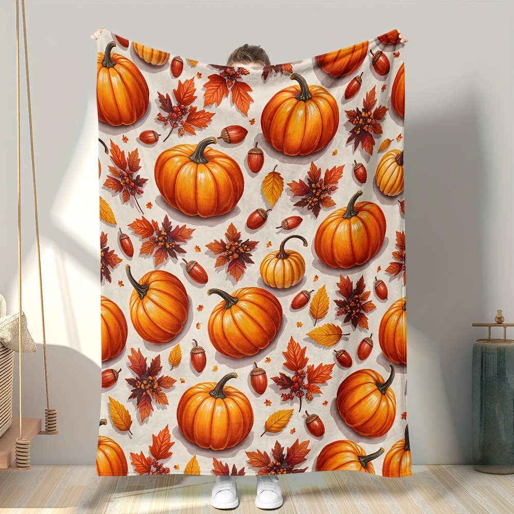 Pătură caldă de Halloween din flanelă, cu dovleci galbeni