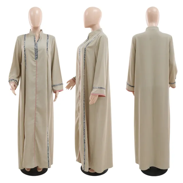 Women's Diamond Ribbon Loose Swing Dress Musilm Robe Camel - Shop at LoveMi