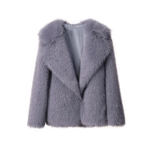 Lapel Leather Fur Coat Women's Artificial Wool Clip Coat Gray - Shop at LoveMi