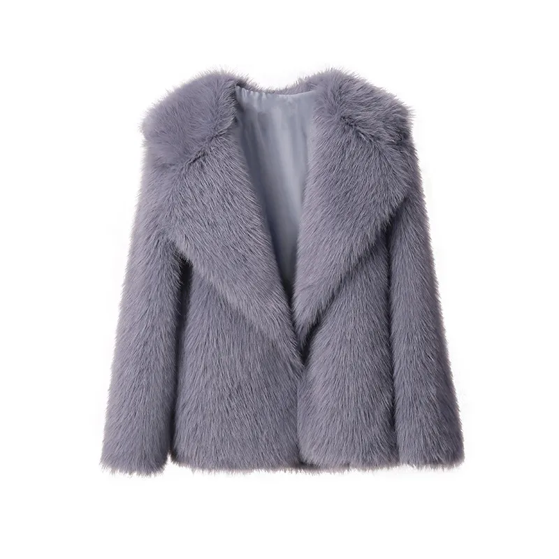 Lapel Leather Fur Coat Women's Artificial Wool Clip Coat - Gray