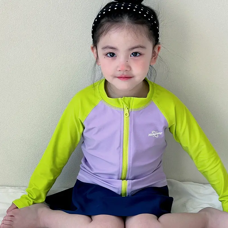 Girls Swimwear Long Sleeve Sun Protection Split Skirt Suit