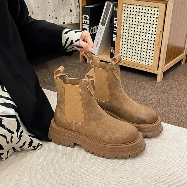British Style Complex Sleeve Motorcycle Boots Women Khaki - Shop at LoveMi