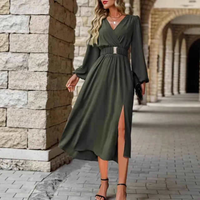 Women's Long sleeved Dress Slit Formal Dress Green - Shop at LoveMi