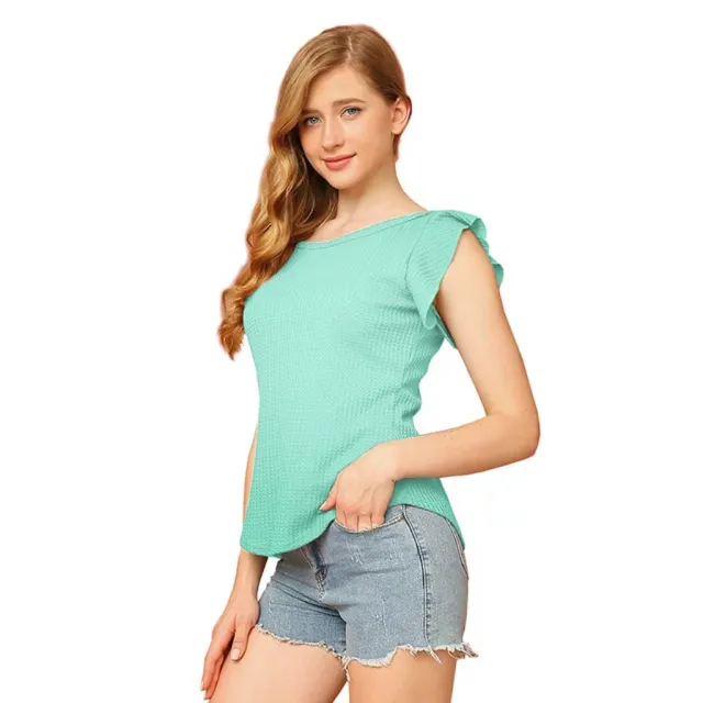 Fashion Summer Round Neck Ruffled Sweet Style Short Sleeve Light Green - Shop at LoveMi