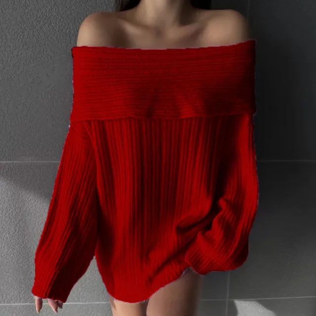 New Sexy Long Sleeve Loose Sweater For Women Red - Shop at LoveMi