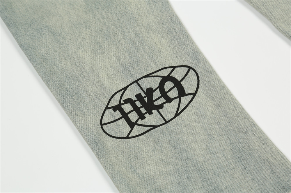 Printed Washed Worn Jeans Men