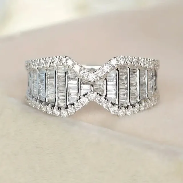 Fashionable T shaped Zircon inlaid Ring For Women White Gold Color - Shop at LoveMi
