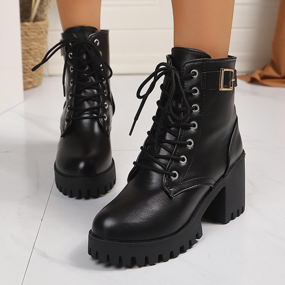 Womens Black Stylish High-heeled Boots