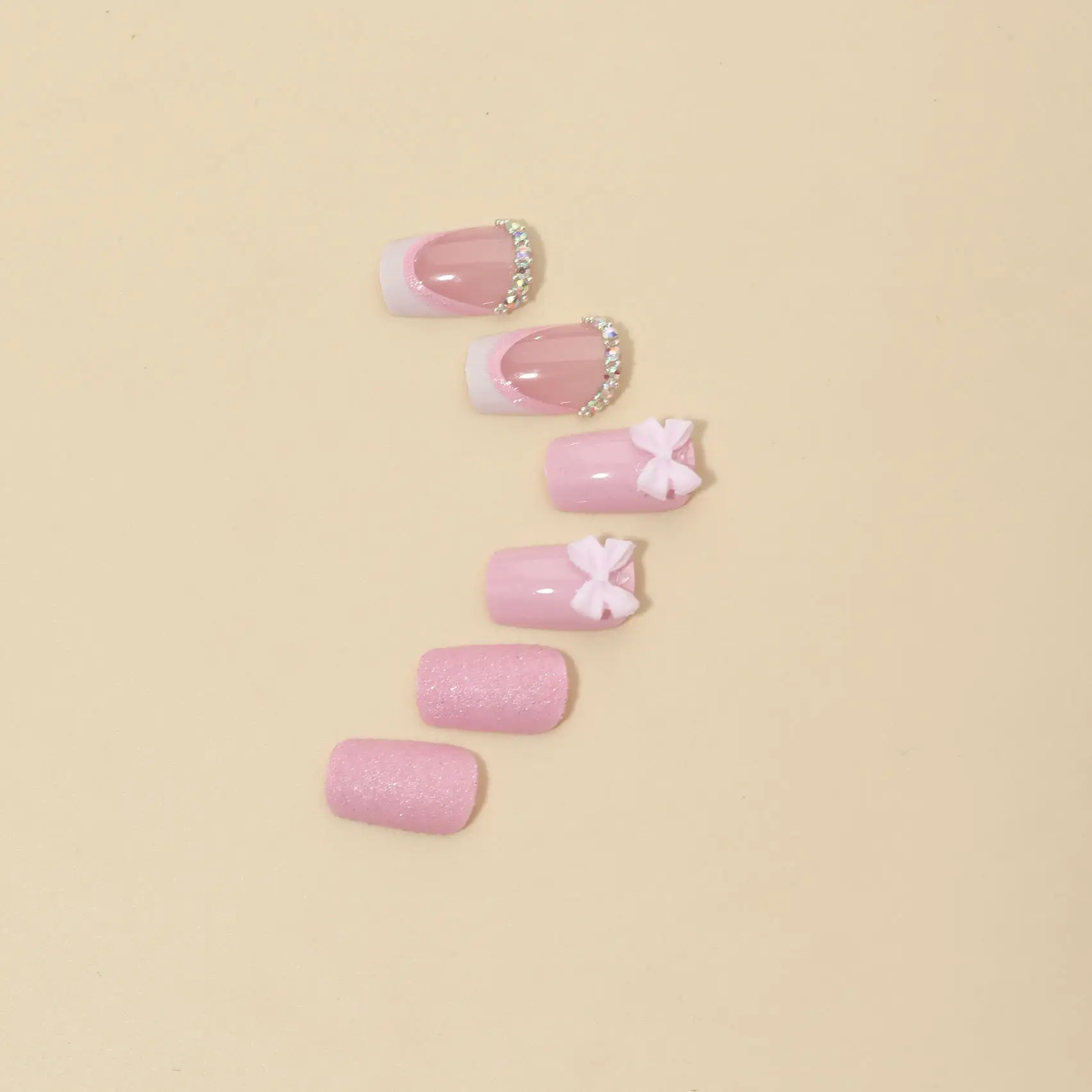 Women's Fashion French Pink Bow Manicure