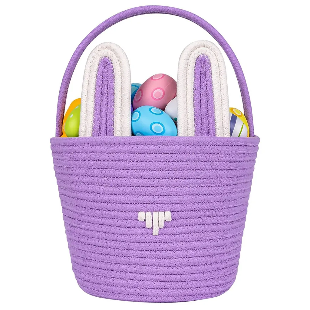 Easter Egg Portable Basket Cartoon Rabbit Hand-woven Cotton Cord Candy Bag - Violet