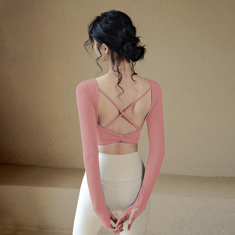 Women's Fashionable Simple Pure Color Ribbon Chest Pad Long Sleeve Top