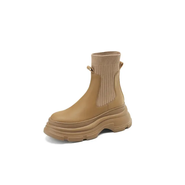 Mid Heel Platform Martin Boots Muffin Bottom Thin Short Boots Khaki - Shop at LoveMi