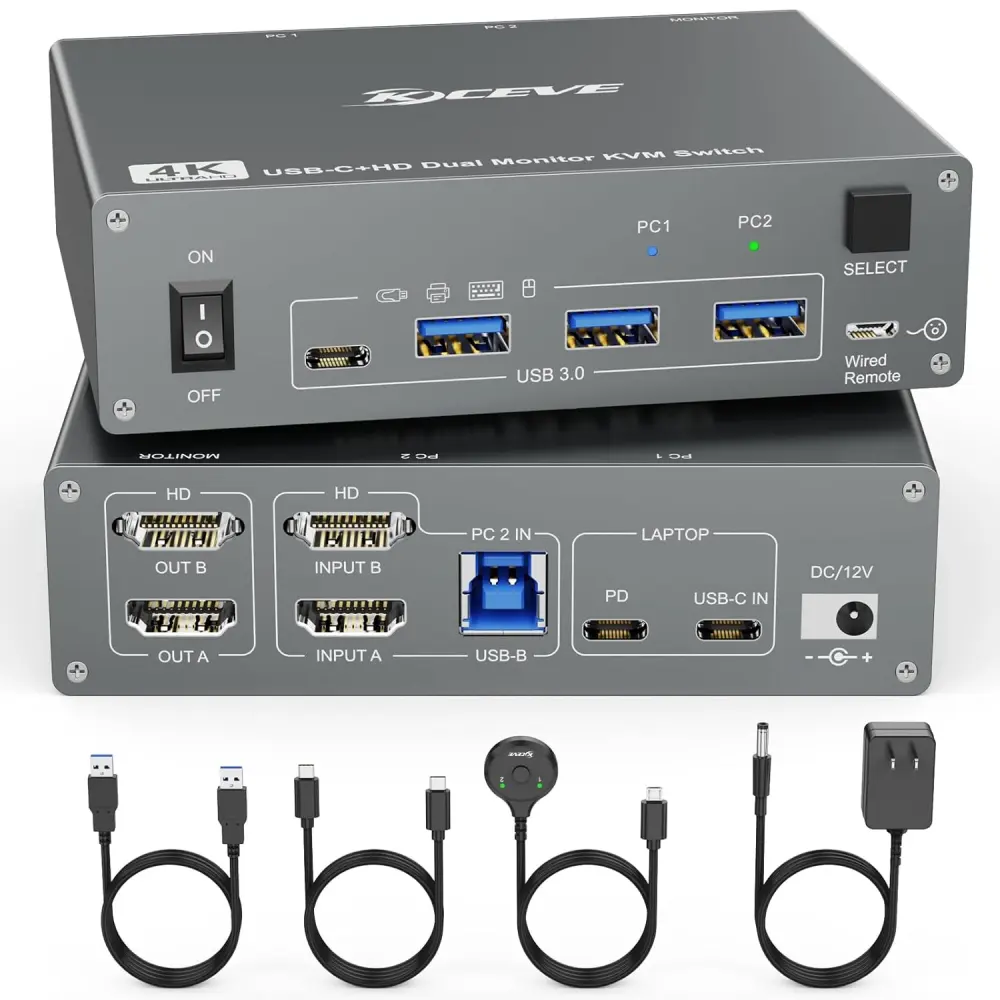 2-Monitor 2-Computer USB Dual-Monitor USB 30 USB Type-C KVM