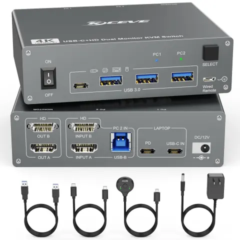 2-Monitor 2-Computer USB Dual-Monitor USB 30 USB Type-C KVM