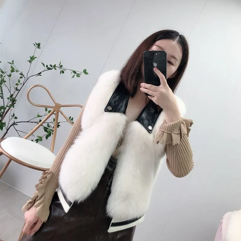 Fashion Slimming Slim Women Fur Vest - White