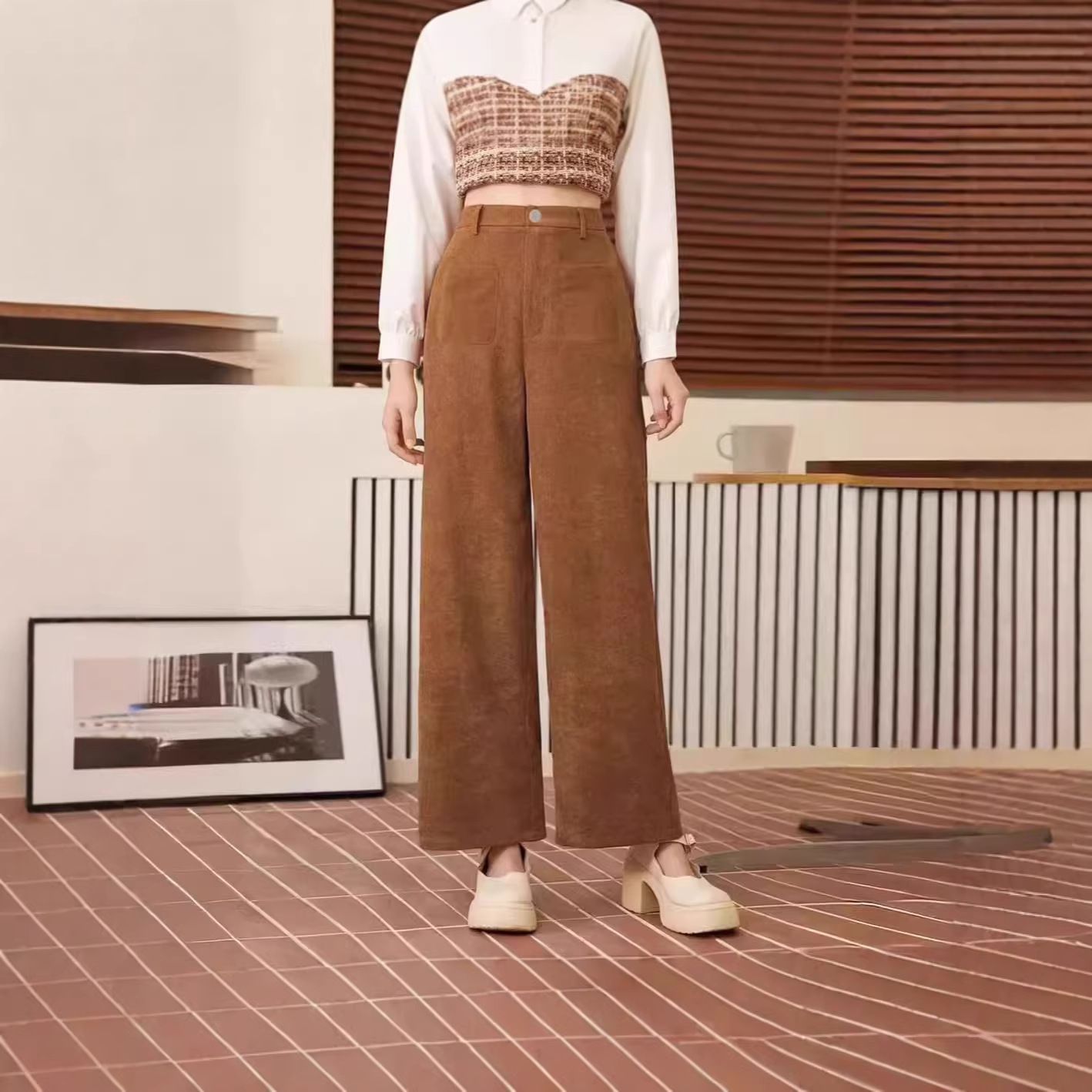 Corduroy Slim-fit Straight-leg Pants For Women