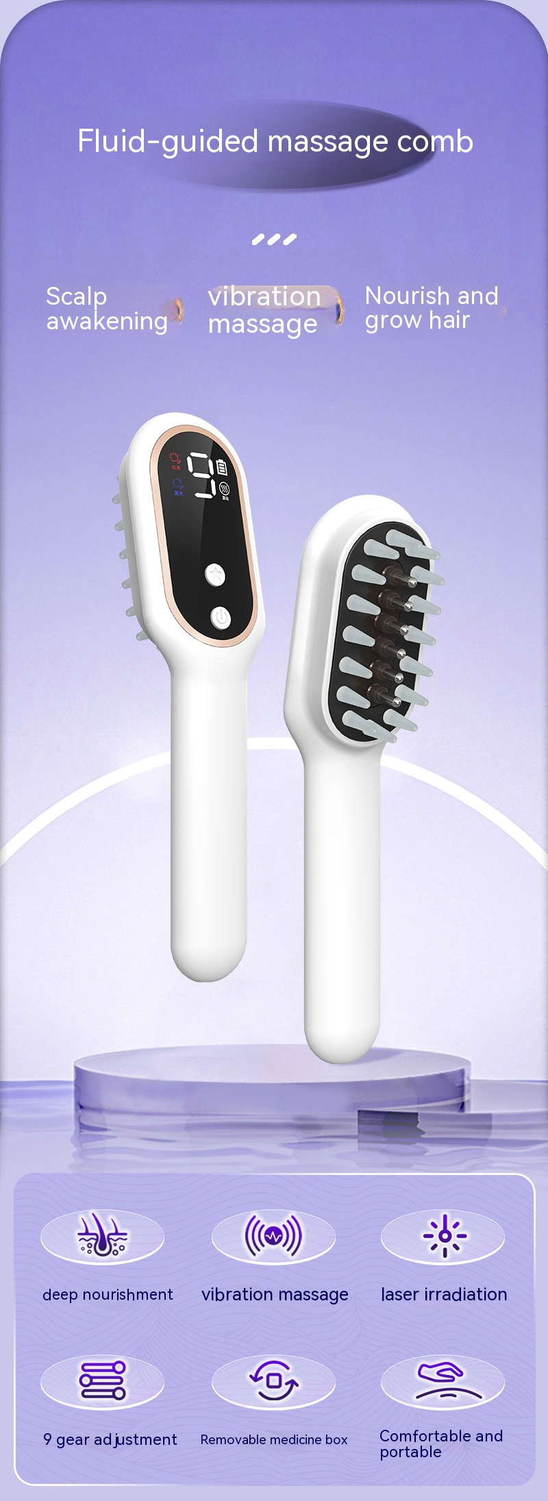 Scalp Medicine Feeder Care Massage Blue Light Red Light Hair Growth Tonic Import Comb — foto 8