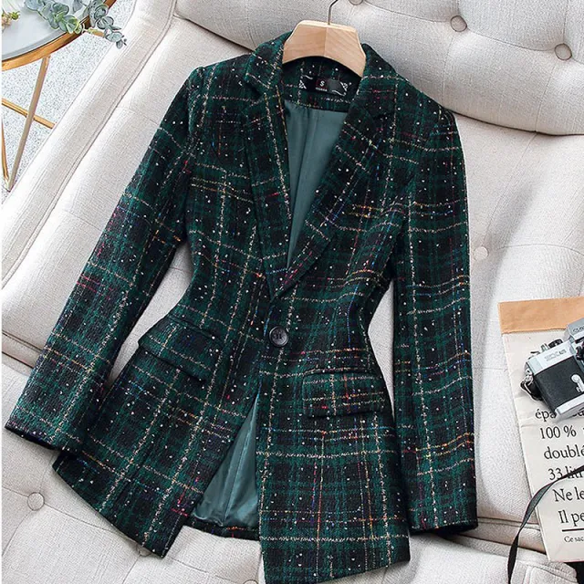 Plaid Girl's Small Suit Women's Long sleeved Suit Jacket Green Suit - Shop at LoveMi