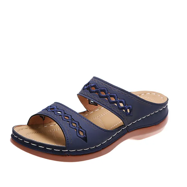 Low Cut Round Head Side Empty Wedge Breathable Sandals Blue - Shop at LoveMi