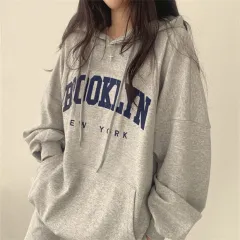 Letter Printed Hoodie Female American Style - Grey - View 1