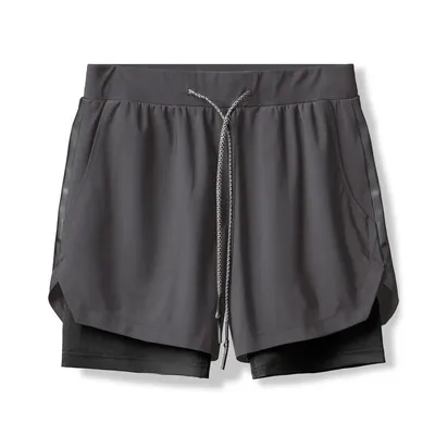 New Foreign Trade Double layer Sports Shorts Men's Running Training Woven Shorts Fashionable Camouflage Basketball Shorts Dark Gray - Shop at LoveMi