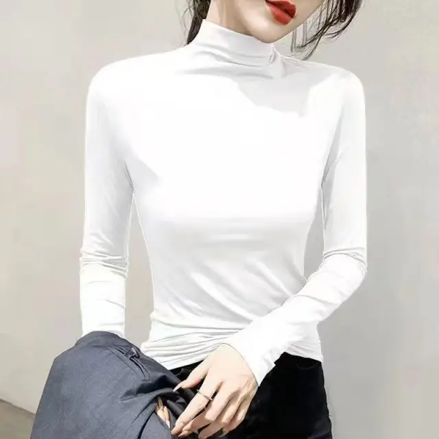 Long Sleeve Half Turtleneck Black White - Shop at LoveMi
