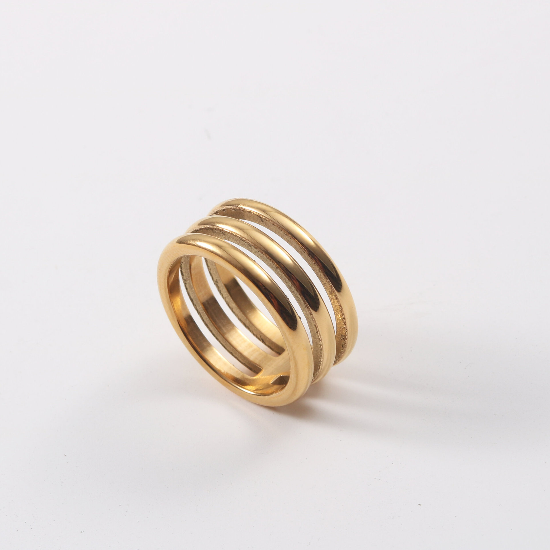 Sanyuan  Three-layer Ring Titanium Steel Electroplated 18K Gold Ring