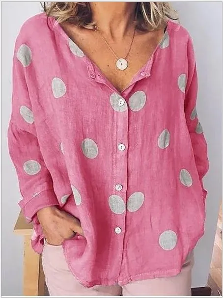 Women's Polkadot Cardigan Fashion Printed Shirt Pink - Shop at LoveMi