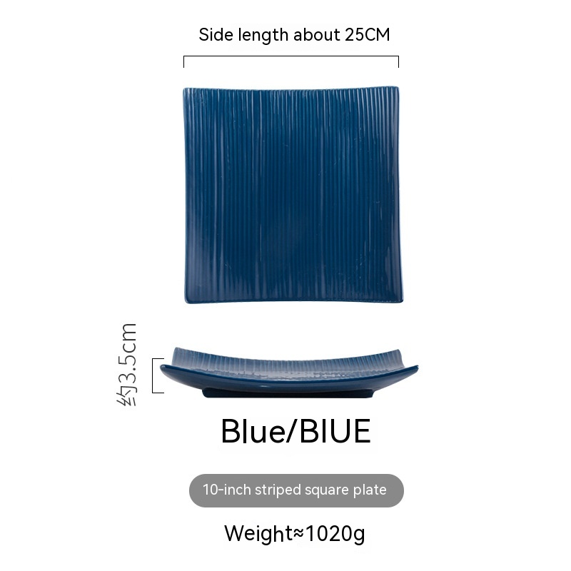 10 Stripes Square Plate Blue