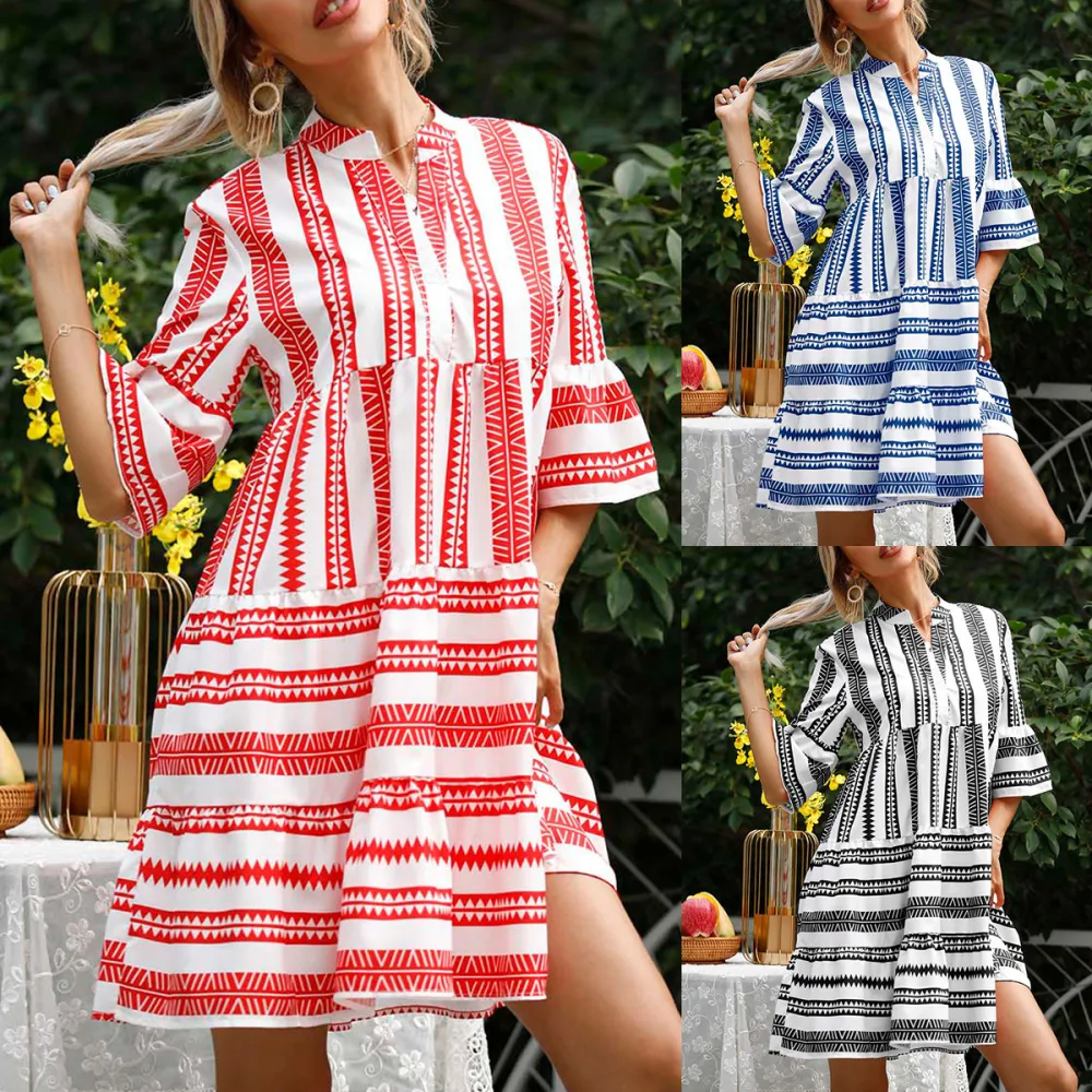 Summer Stripes Loose Half-length Sleeve Dress