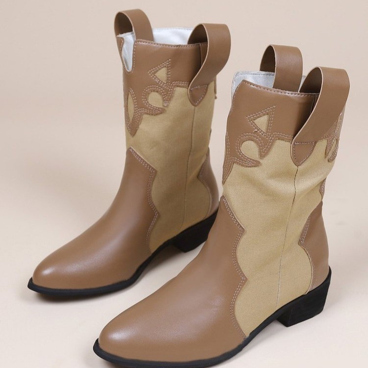 Womens Pointed Toe Chunky Heeled Mid-calf Casual Boots