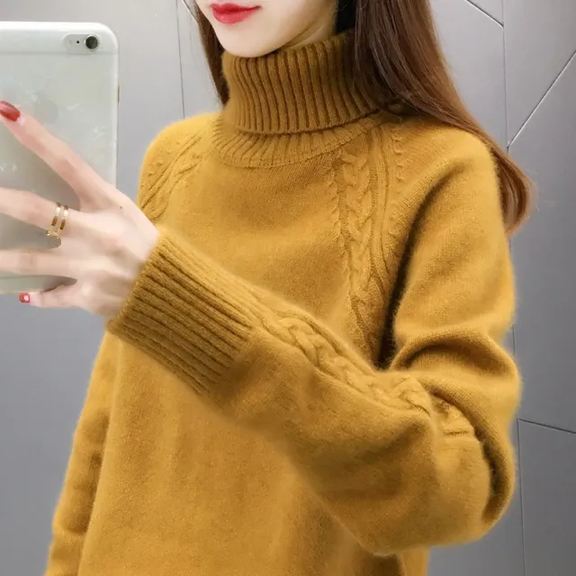 Women's Turtleneck Pullover Japanese Style Ginger Yellow - Shop at LoveMi