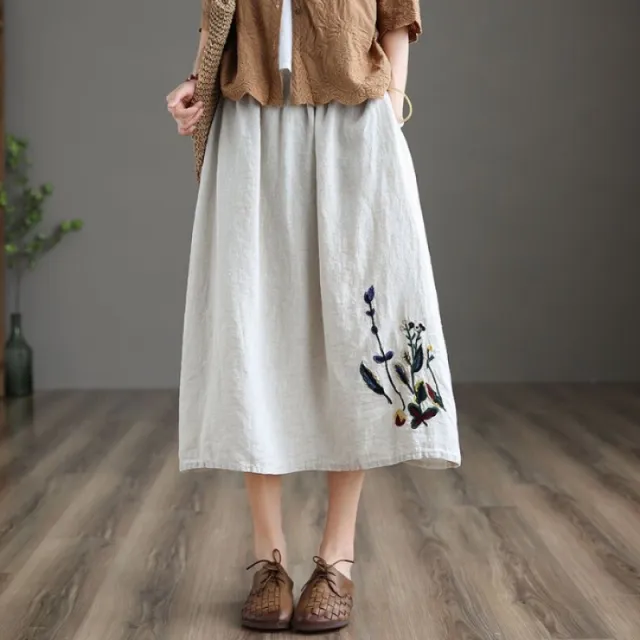 Summer Retro Women's Cotton And Linen Skirt Optic Linen 3Xl - Shop at LoveMi