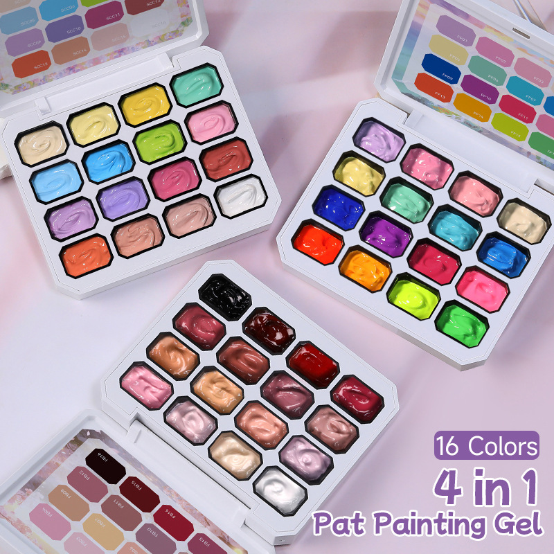16 Color Nail Art Snap On Glue Set High Chroma Gradient Blush Solid Painting Gel For Summer