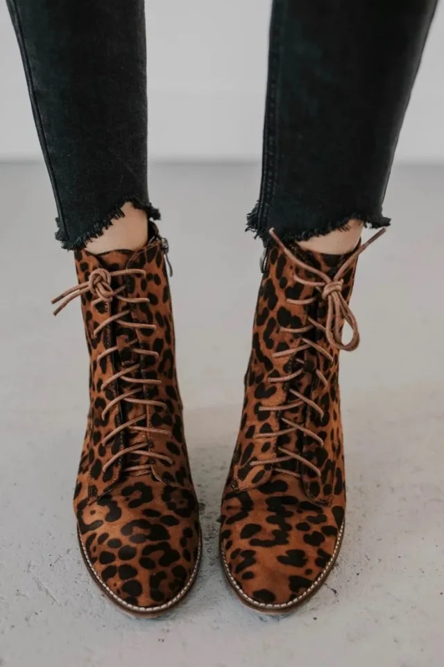 Autumn And Winter Leisure Low Square Heel Female Boots Leopard - Shop at LoveMi