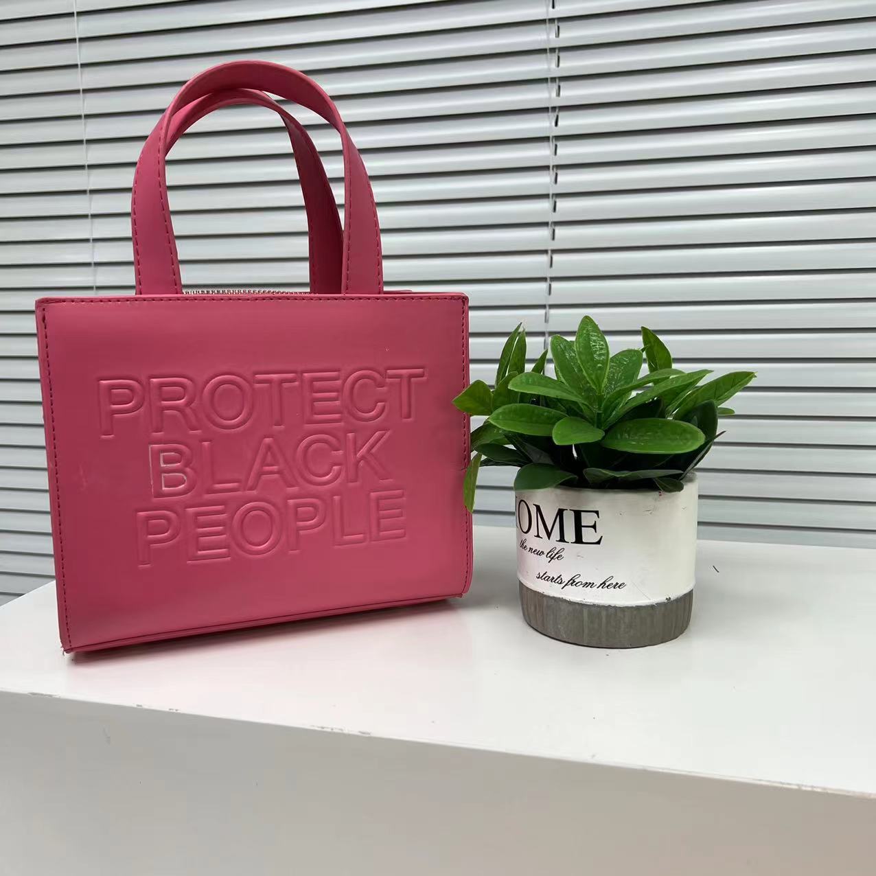 Small Square Bag Simple Casual Texture Shoulder Messenger Bag PU Leather Embossed Letters Rose - Shop at LoveMi