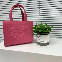 Small Square Bag Simple Casual Texture Shoulder Messenger Bag PU Leather Embossed Letters - Rose - View 1