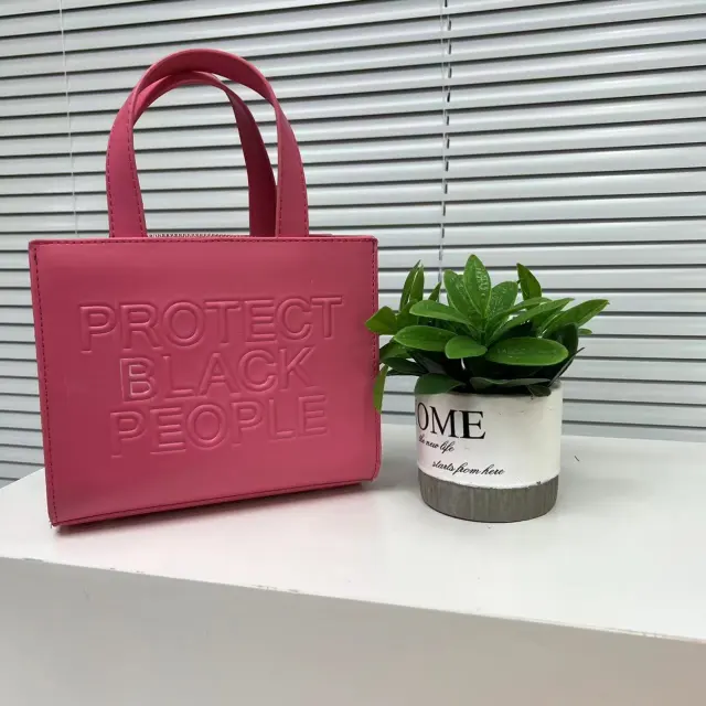 Small Square Bag Simple Casual Texture Shoulder Messenger Bag PU Leather Embossed Letters Rose - Shop at LoveMi