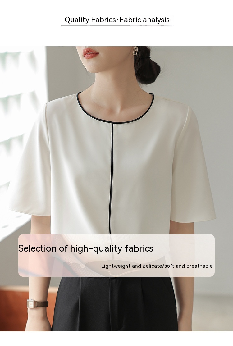Women's Round Neck Commuter's All-matching Undershirt Shirt Elegant Short Sleeve Chiffon Shirt