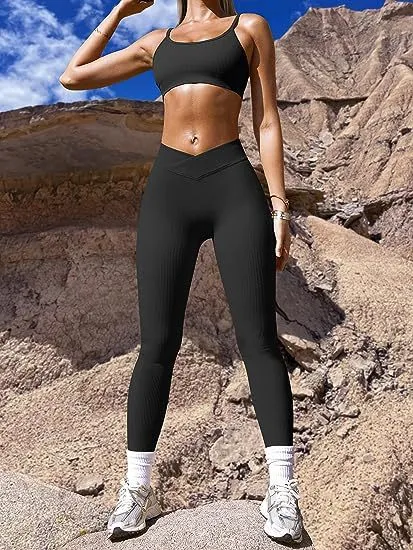 Rib High Waist Cross Sports Bottoming Casual Trousers Black - Shop at LoveMi