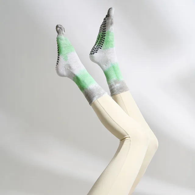Tie dyed Mid calf Yoga Socks For Autumn And Winter Non slip Forest Green Gray - Shop at LoveMi